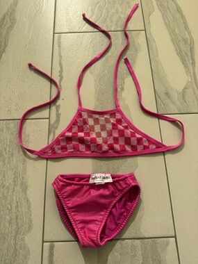 Les Tout Petits Pink Checkered Girls' Bikini Set